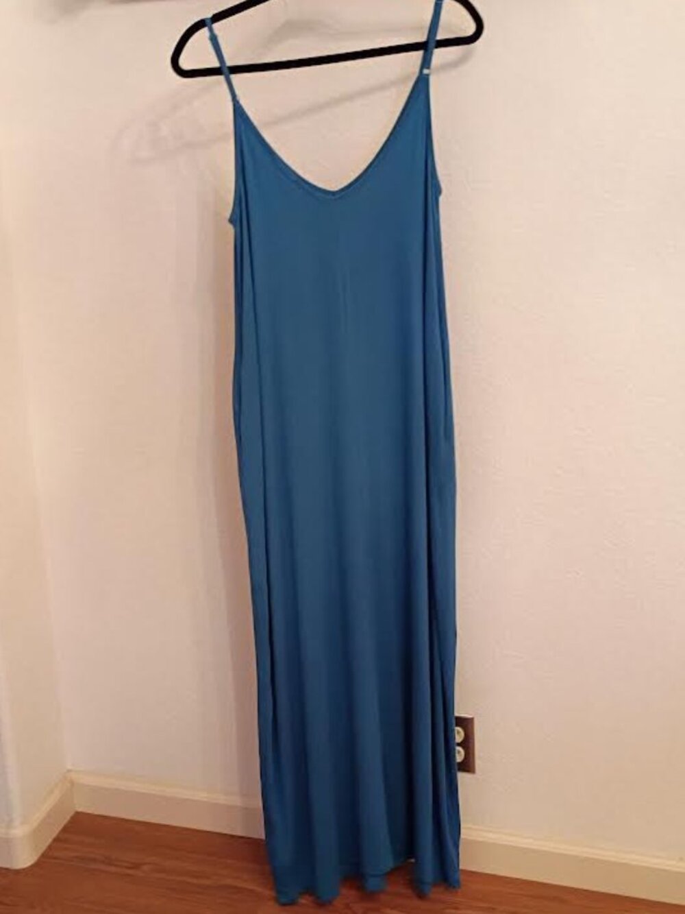 POETSKY WOMEN'S MAXI DRESS TEAL ADJUSTABLE STRAPS SIDE POCKETS STRETCH SIZE MED